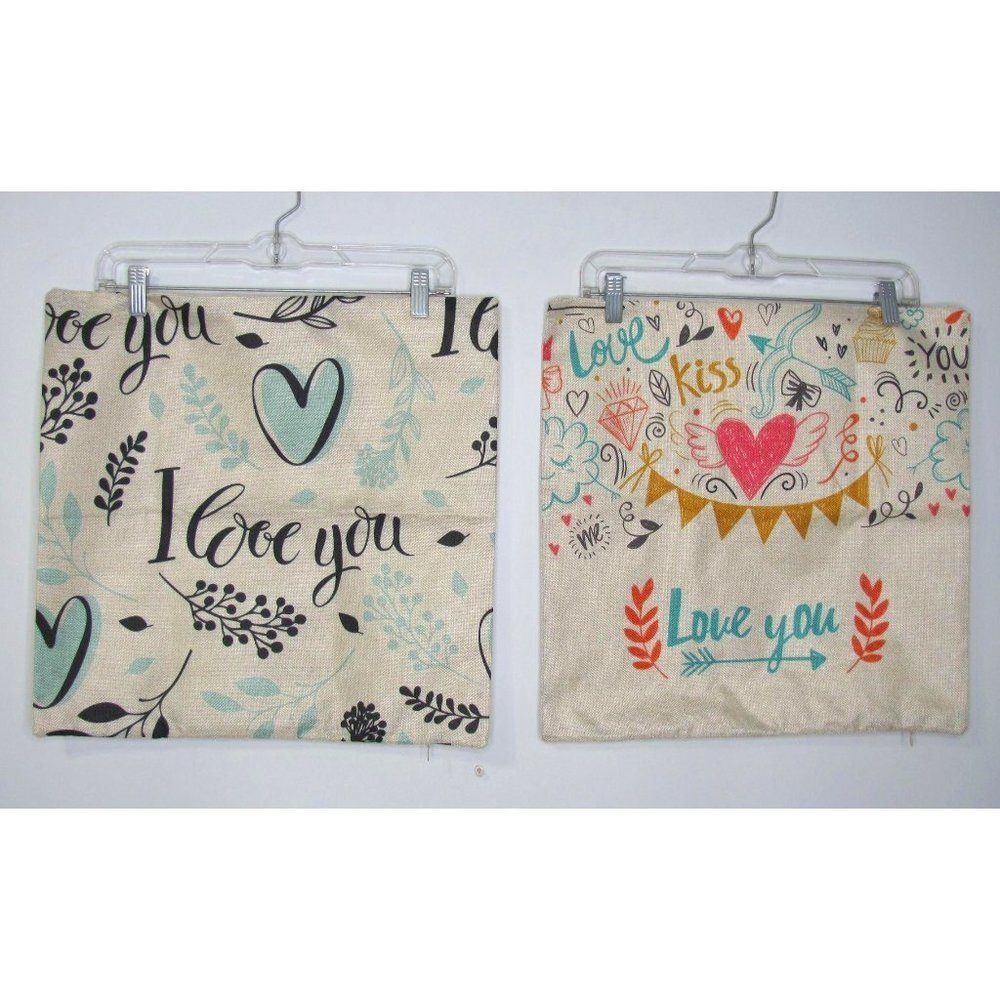 17x17 Throw Pillow Covers Love You Kiss You Set 2